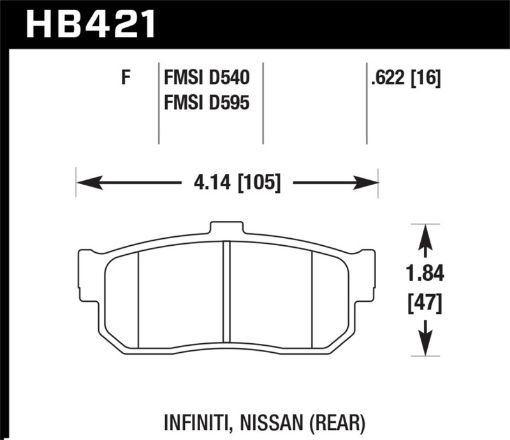 Picture of Hawk 92 - 98 Maxima 93 - 01 Altima 00 Infiniti I30 91 - 96 G20 99 - 01 G20 HPS Street Rear Brake Pad