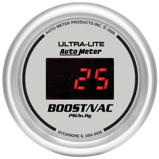 Picture of Autometer Ultra - Lite 2 - 116in 30INHG - 30PSI Digital Silver Dial VacuumBoost Gauge w Red Led