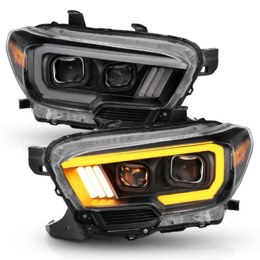 Picture of ANZO 2016 - 2017 Toyota Tacoma Projector Headlights w Plank Style Switchback Black w Amber w DRL