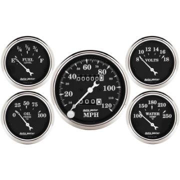 Picture of Auto Meter Gauge Kit 5 pc. 3 18in 2 116in Mechanical Speedometer Old Tyme Black
