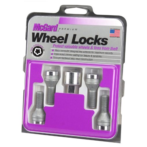 Picture of McGard Wheel Lock Bolt Set - 4pk. (Cone Seat) M12X1.5 17mm Hex 22.2mm Shank Length - Chrome