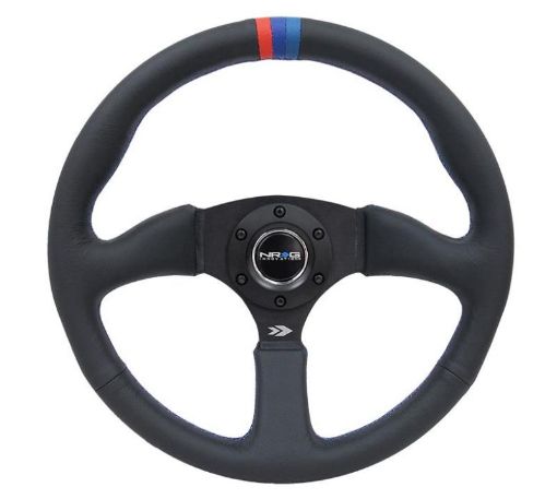 Picture of NRG Reinforced Steering Wheel (350mm 2.5in Deep) Blk Leather wM3 stitch Matte Blk 3 - Spoke Center