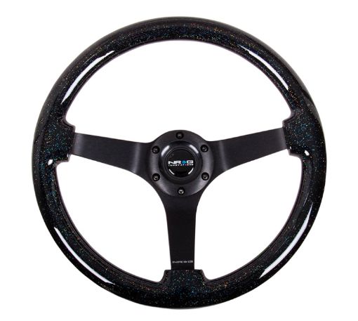Picture of NRG Reinforced Steering Wheel (350mm 3in Deep) Classic Blk Sparkle Wood Grain wBlk 3 - Spoke Center