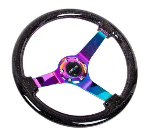 Picture of NRG Reinforced Steering Wheel (350mm 3in Deep) Minty Fresh Wood Grain wBlack 3 - Spoke Center
