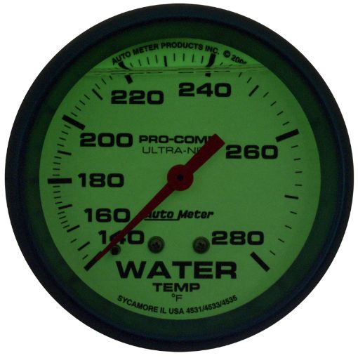 Picture of Autometer Ultra - Nite 2 - 58in 140 - 280 Degree Liquid Filled Mechanical Glow In Dark Water Temp Gauge