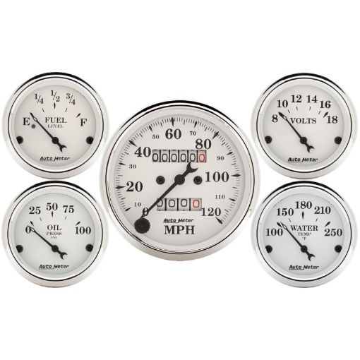 Picture of Auto Meter Speedometer 3 - 18in and 2 - 116in Mechanical 5 - Piece Old Tyme White Gauge Kit