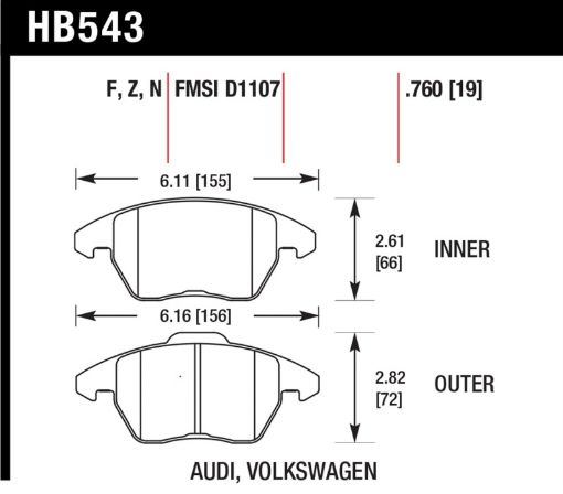 Picture of Hawk Audi A3 Quattro VW EOS Golf Jetta Passat Rabbit Performance Ceramic Front Brake Pads