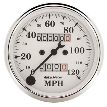 Picture of Auto Meter 3 - 18in 120MPH Mechanical Speedometer Old Tyme White Gauge