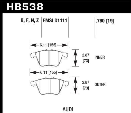 Picture of Hawk 09 Audi A4 Cabriolet 05 - 07 A4 05 - 09 A4 Quattro 06 - 09 A6 08 VW R32 HPS Front Brake Pads