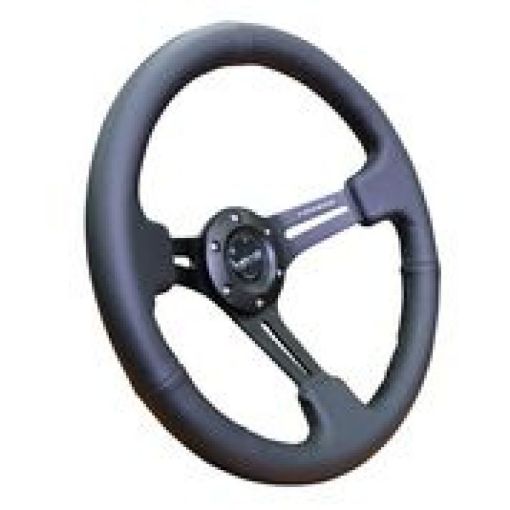 Picture of NRG Reinforced Steering Wheel (350mm 3in. Deep) Black Leather w Black Stitching
