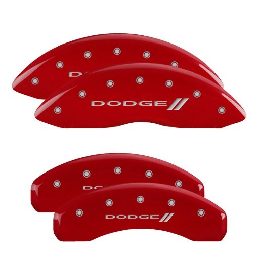 Picture of MGP 4 Caliper Covers Engraved Front Rear 11 - 18 Dodge Durango Red Finish Silver Dodge II Logo