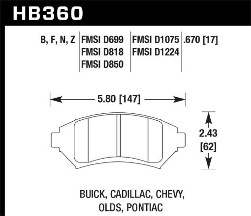 Picture of Hawk Buick Cadillac Chevy Olds Pontiac Front Performance Ceramic Street Brake Pads