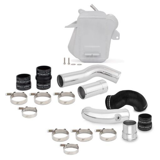 Picture of Mishimoto 11 - 16 Ford 6.7L Powerstroke Air - To - Water Intercooler Kit - Wrinkle Silverw Polished Pipes