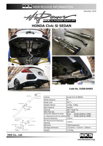 Picture of HKS 17 Honda Civic Si Sedan (FC) Hi - Power Muffler Exhaust