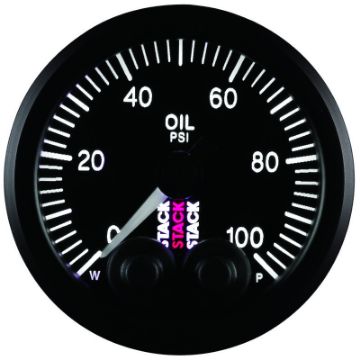 Picture of Autometer Stack Instruments Pro Control 52mm 0 - 100 PSI Oil Pressure Gauge - Black (18in NPTF Male)