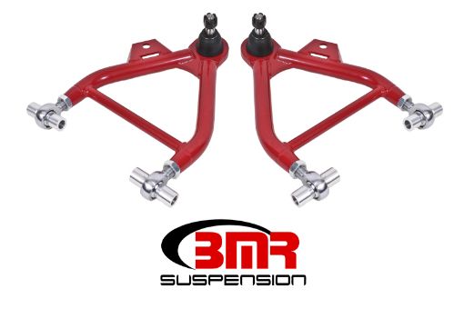 Picture of BMR 79 - 93 Fox Mustang Lower A - Arms (Coilover Only) w Adj. Rod End and STD. Ball Joint - Red