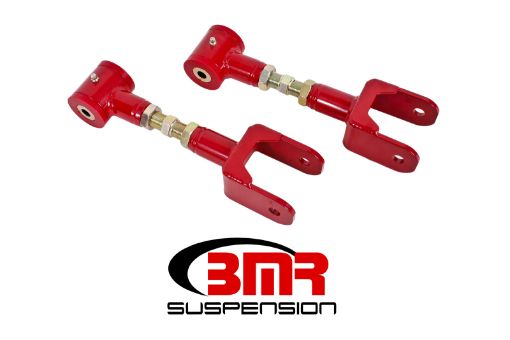 Picture of BMR 79 - 04 Fox Mustang Upper Control Arms On - Car Adj. (Polyurethane) - Red