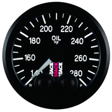 Picture of Autometer Stack Instruments 52mm 140 - 280 Deg F 18in NPTF Male Pro Control Oil Temp Gauge - Black