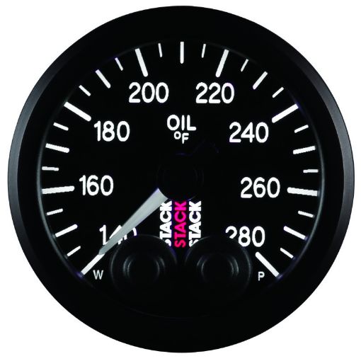 Picture of Autometer Stack Instruments 52mm 140 - 280 Deg F 18in NPTF Male Pro Control Oil Temp Gauge - Black
