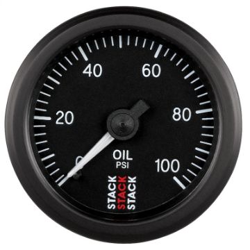 Picture of Autometer Stack 52mm 0 - 100 PSI 18in NPTF (M) Mechanical Oil Pressure Gauge - Black