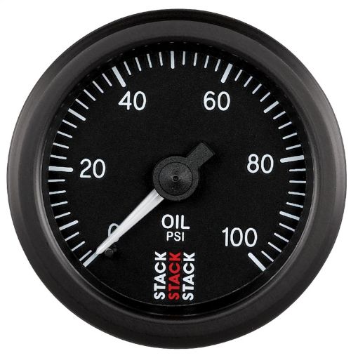 Picture of Autometer Stack 52mm 0 - 100 PSI 18in NPTF (M) Mechanical Oil Pressure Gauge - Black