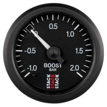 Picture of Autometer Stack 52mm - 1 to 2 Bar T - Fitting 0.187in Barb (M) Mechanical Boost Pressure Gauge - Black
