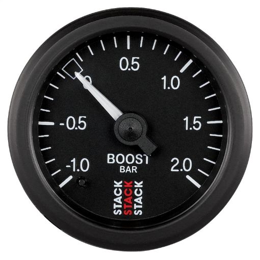 Picture of Autometer Stack 52mm - 1 to 2 Bar T - Fitting 0.187in Barb (M) Mechanical Boost Pressure Gauge - Black