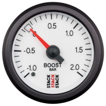 Picture of Autometer Stack 52mm - 1 to 2 Bar T - Fitting 0.187in Barb (M) Mechanical Boost Pressure Gauge - White