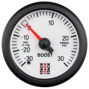 Picture of Autometer Stack 52mm - 30INHG to 30 PSI (Incl T - Fitting) Mechanical Boost Pressure Gauge - White