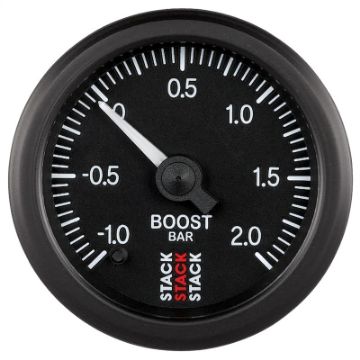 Picture of Autometer Stack 52mm - 1 to 2 Bar (Incl T - Fitting) Pro Stepper Motor Boost Pressure Gauge - Black