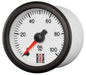 Picture of Autometer Stack 52mm 0 - 100 PSI 18in NPTF Male Pro Stepper Motor Oil Pressure Gauge - White