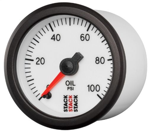 Picture of Autometer Stack 52mm 0 - 100 PSI 18in NPTF Male Pro Stepper Motor Oil Pressure Gauge - White