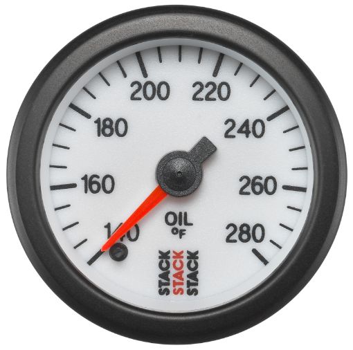 Picture of Autometer Stack 52mm 140 - 280 Deg F 18in NPTF Male Pro Stepper Motor Oil Temp Gauge - White