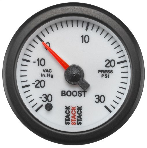 Picture of Autometer Stack 52mm - 30INHG to 30 PSI (Incl T - Fitting) Pro Stepper Motor Boost Press Gauge - White