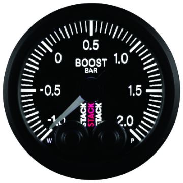 Picture of Autometer Stack 52mm - 1 to 2 Bar (Incl T - Fitting) Pro - Control Boost Pressure Gauge - Black