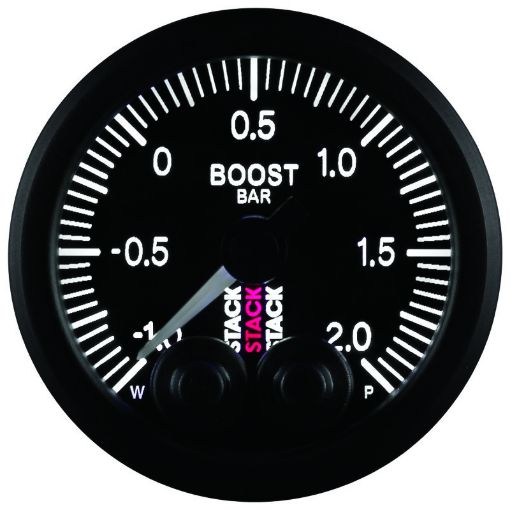 Picture of Autometer Stack 52mm - 1 to 2 Bar (Incl T - Fitting) Pro - Control Boost Pressure Gauge - Black