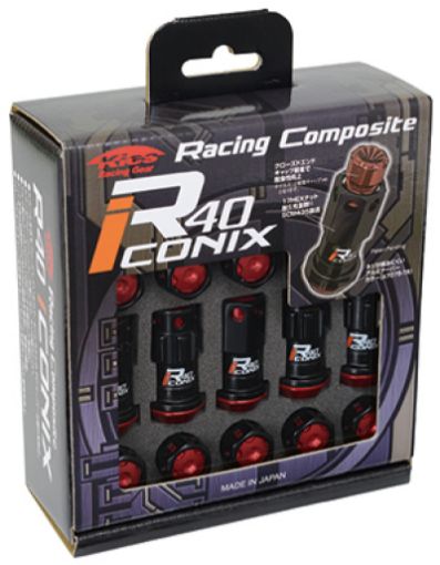 Picture of Project Kics 12X1.25 Black R40 Iconix Lug Nuts - 164 (Red Cap)