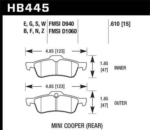 Picture of Hawk 02 - 06 Mini Cooper Cooper S HPS Street Rear Brake Pads