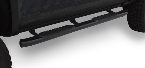 Picture of Lund 2019 Chevy Silverado 1500 Double Cab 5in Oval Curved Black SS Nerf Bars - Black