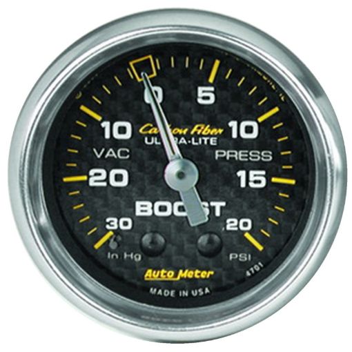 Picture of Autometer Carbon Fiber 52mm 20 PSI Mechanical Boost Gauge