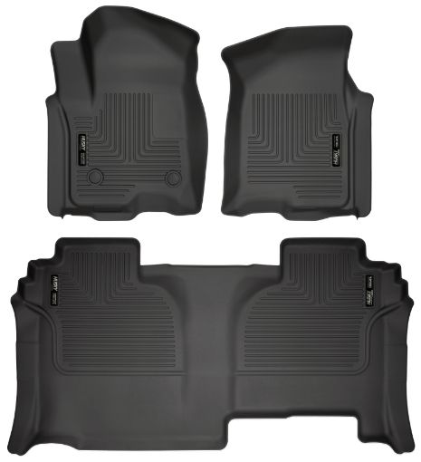 Picture of Husky Liners 19 - 23 GMC Sierra 1500 Double Cab Weatherbeater Black Front 2nd Seat Floor Liners