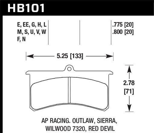 Picture of Hawk DTC - 50 Wilwood SLAP RacingOutlaw 20mm Race Brake Pads