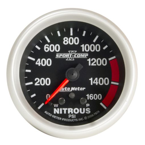 Picture of Autometer Sport - Comp II Pro Control 2 - 58in 1600 PSI Nitrous Pressure Gauge w Peak and Warn