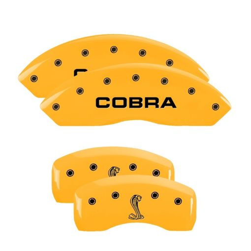 Picture of MGP 4 Caliper Covers Engraved Front Cobra Rear Snake Yellow Finish Black Char 2003 Ford Mustang