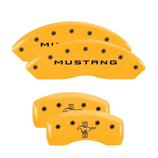 Picture of MGP 4 Caliper Covers Engraved Front Mustang Rear Bar Pony Yellow Finish Blk Char 2004 Ford Mustang