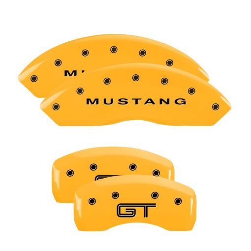 Picture of MGP 4 Caliper Covers Engraved Front Mustang Rear S197GT Yellow Finish Black Char 2003 Ford Mustang