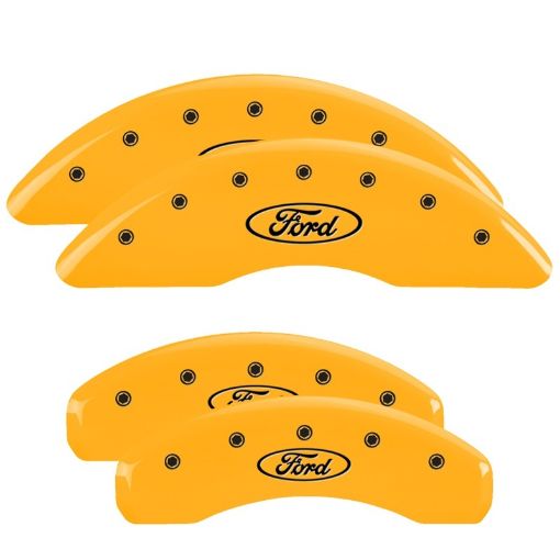 Picture of MGP 4 Caliper Covers Engraved F R Oval LogoFord Yellow Finish Black Char 2007 Ford Expedition