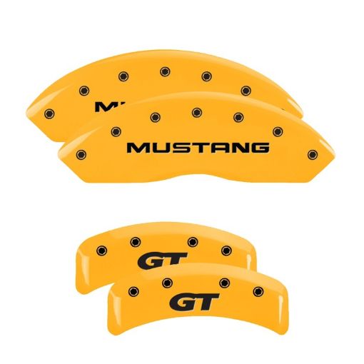 Picture of MGP 4 Caliper Covers Engraved Front Mustang Rear Sn95Gt Yellow Finish Black Char 2001 Ford Mustang