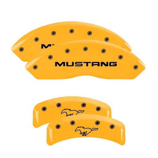 Picture of MGP 4 Caliper Covers Engraved Front Mustang Rear Pony Yellow Finish Black Char 2004 Ford Mustang