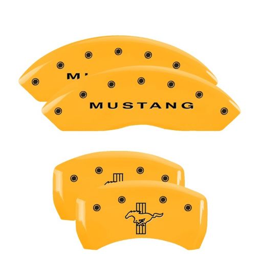Picture of MGP 4 Caliper Covers Engraved Front Mustang Rear Bar Pony Yellow Finish Blk Char 2006 Ford Mustang